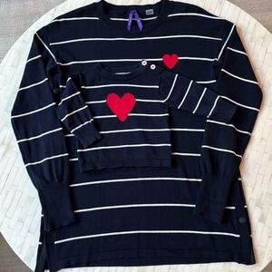 Seraphine Navy and Red Heart Striped Sweater Set